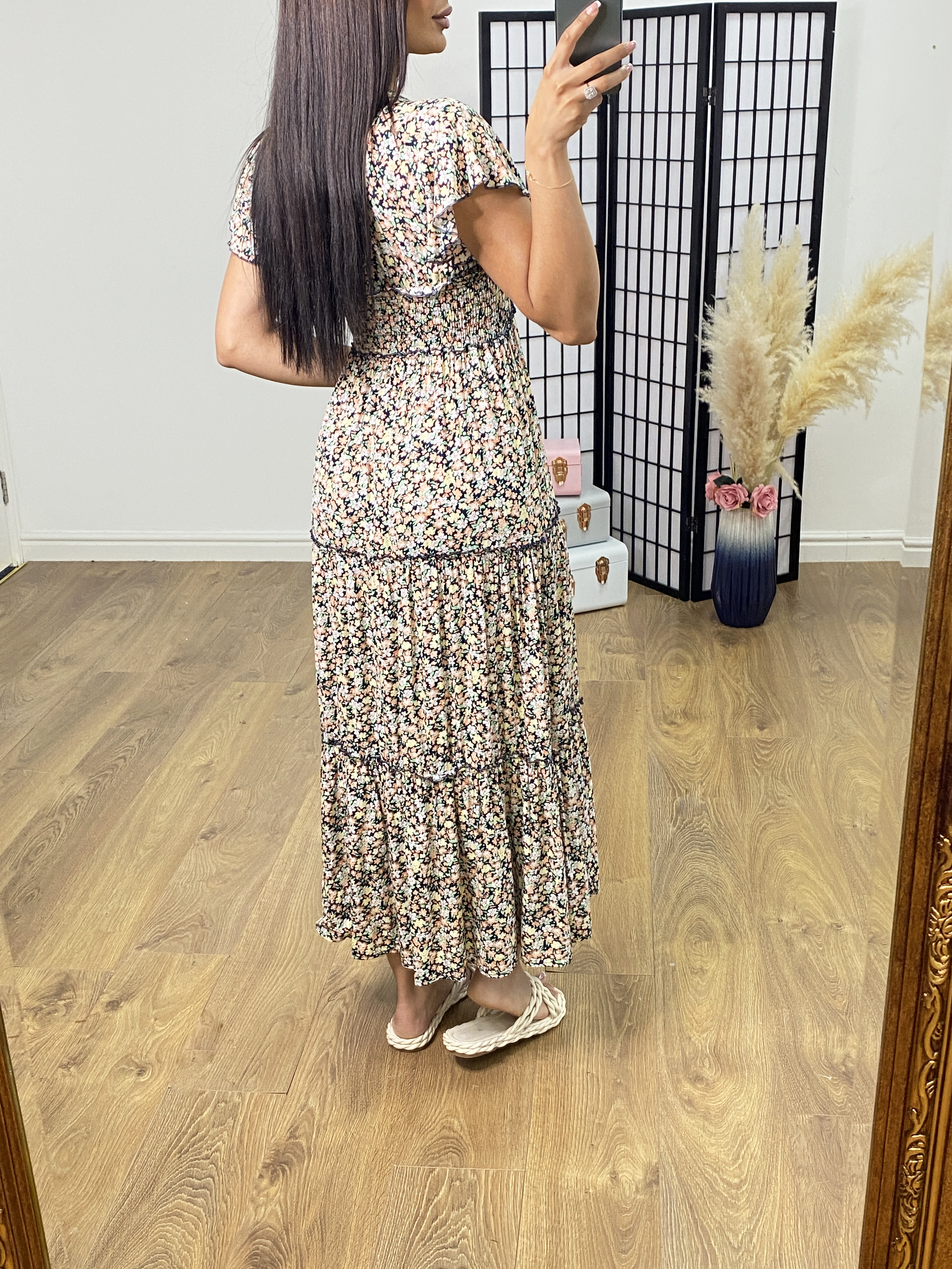Charlie Floral Print Tiered Hem Maxi Dress