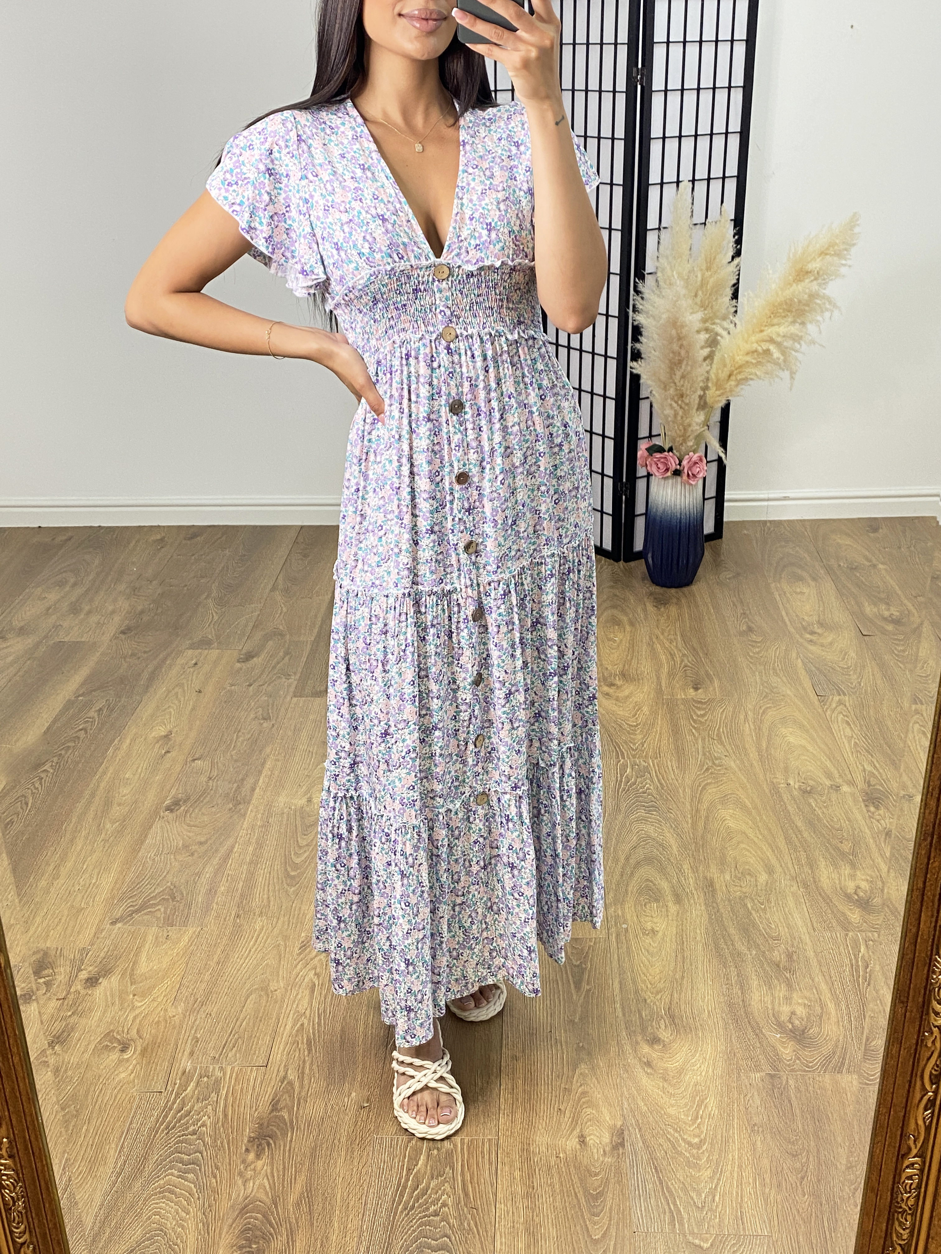 Charlie Floral Print Tiered Hem Maxi Dress