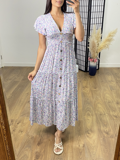 Charlie Floral Print Tiered Hem Maxi Dress