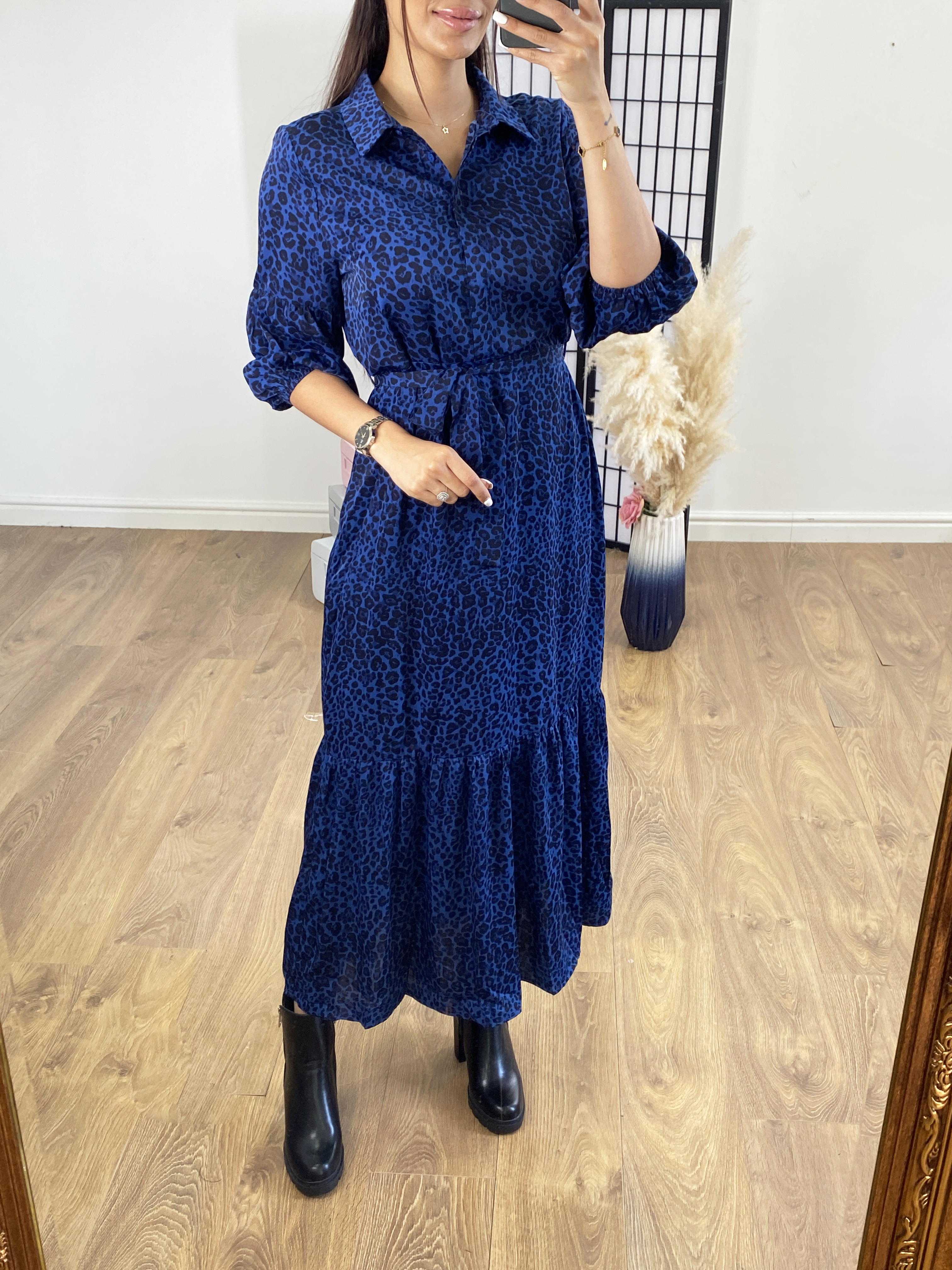 Cheers Royal Blue Leopard Print Maxi Shirt Dress