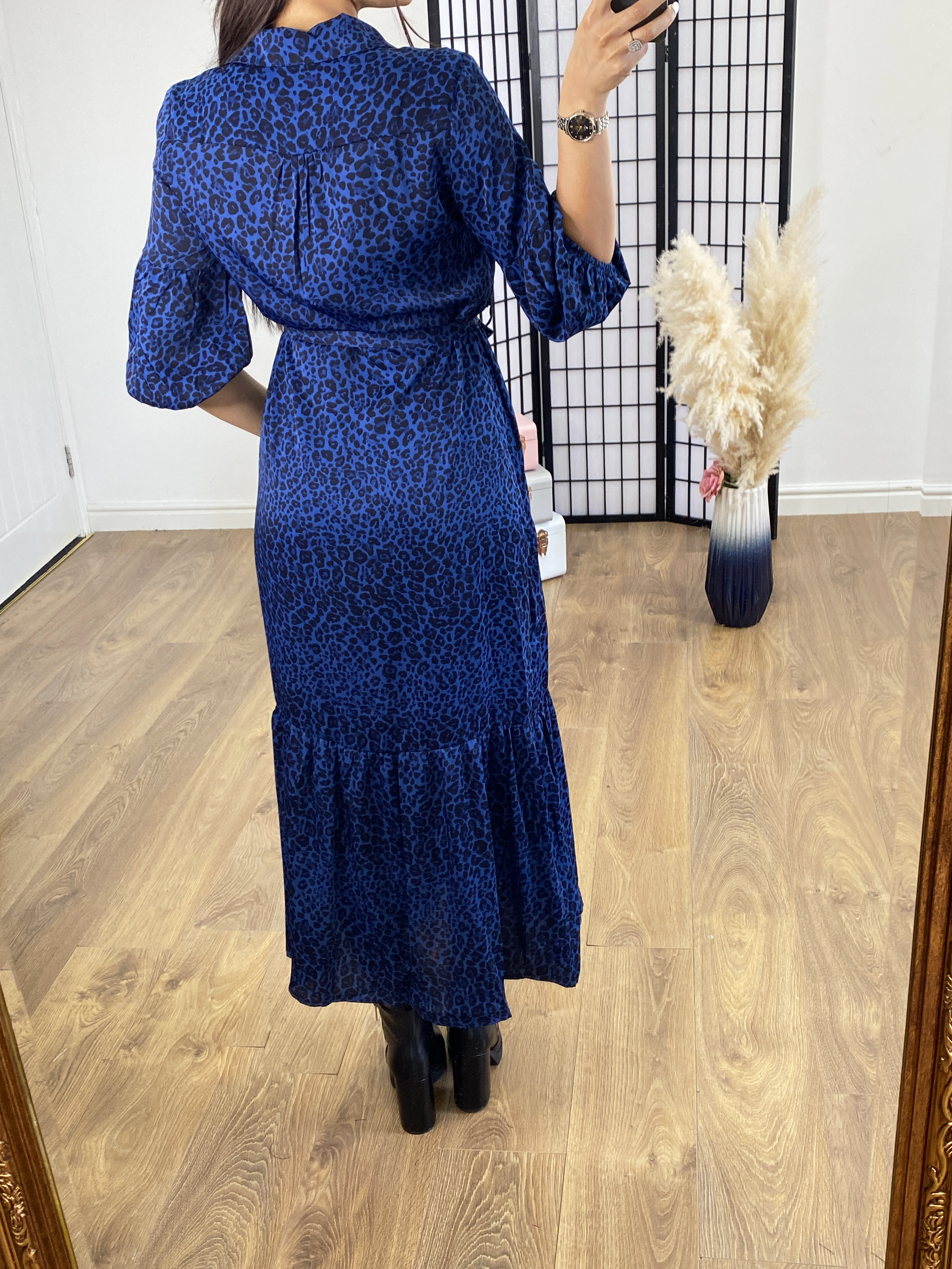 Cheers Royal Blue Leopard Print Maxi Shirt Dress