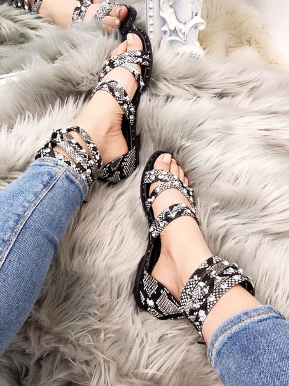 Chelsea Snake Print Diamante Studded Strappy Sandals
