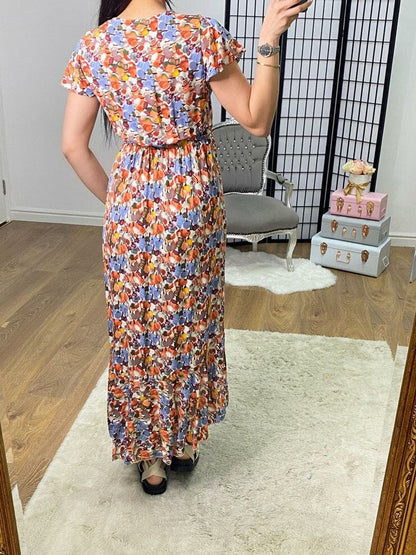 Chrystal Floral Print Frill Hem Dip Hem Dress