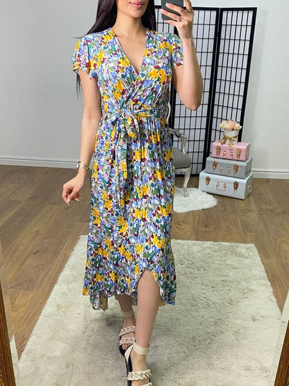 Chrystal Floral Print Frill Hem Dip Hem Dress