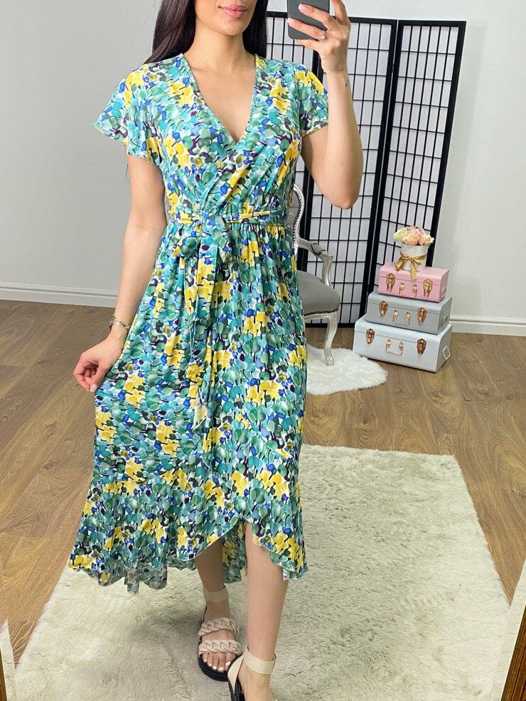 Chrystal Floral Print Frill Hem Dip Hem Dress