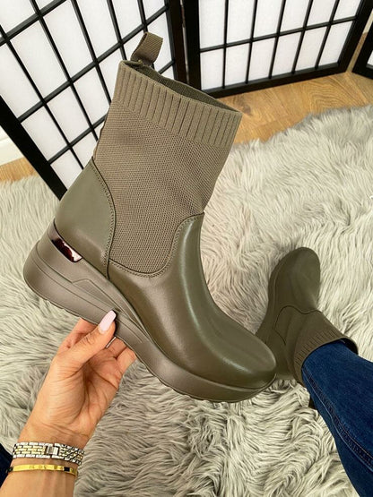 Clarisa Faux Leather Hidden Wedge Sock Boots