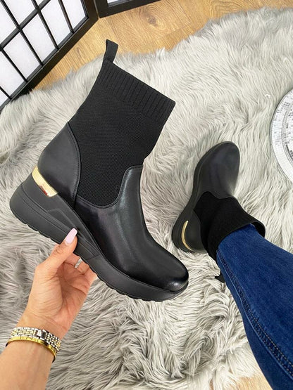 Clarisa Faux Leather Hidden Wedge Sock Boots