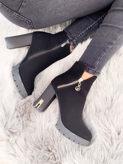 Cleo Black Faux Suede Block Heel Boots