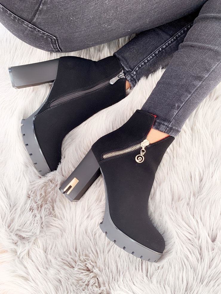 Cleo Black Faux Suede Block Heel Boots