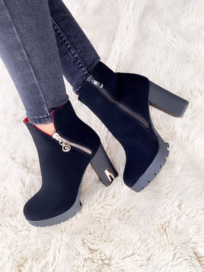 Cleo Black Faux Suede Block Heel Boots