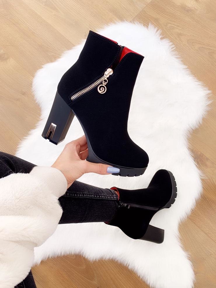 Cleo Black Faux Suede Block Heel Boots