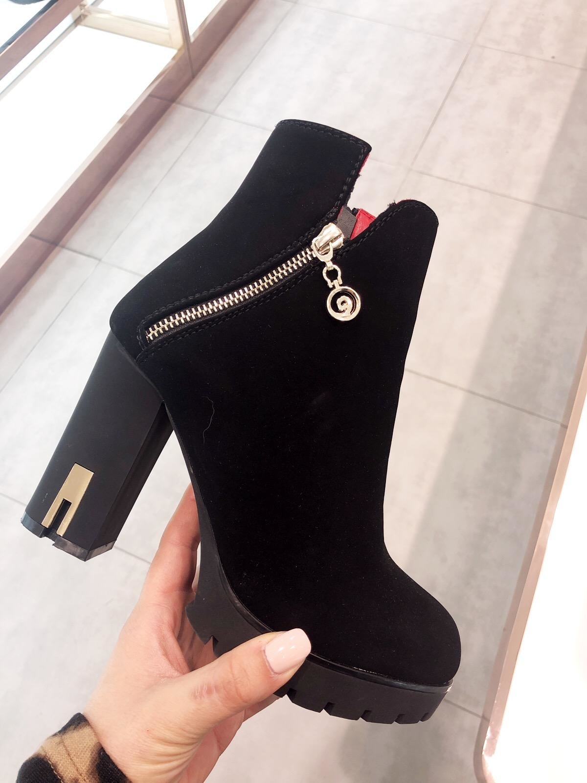 Cleo Black Faux Suede Block Heel Boots