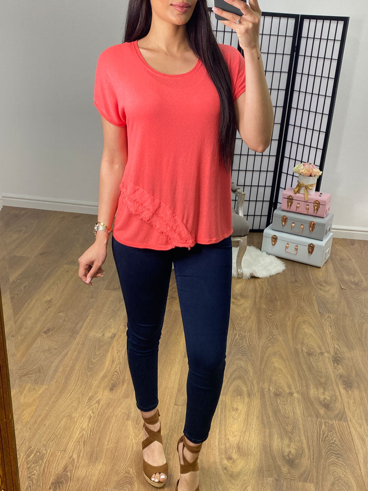 Cortina Raw Edge Frill Detail Knitted Top