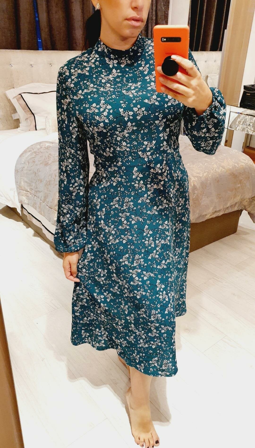 Cruise Emerald Paisley Print High Neckline Midi Dress