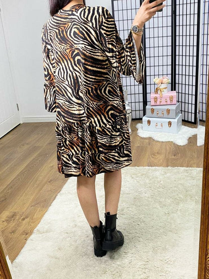 Crushelle Tiger Print V-neck Floaty Smock Dress