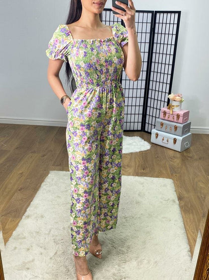 Dafnee Shirred Daisy Print Jumpsuit