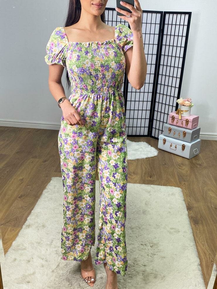 Dafnee Shirred Daisy Print Jumpsuit