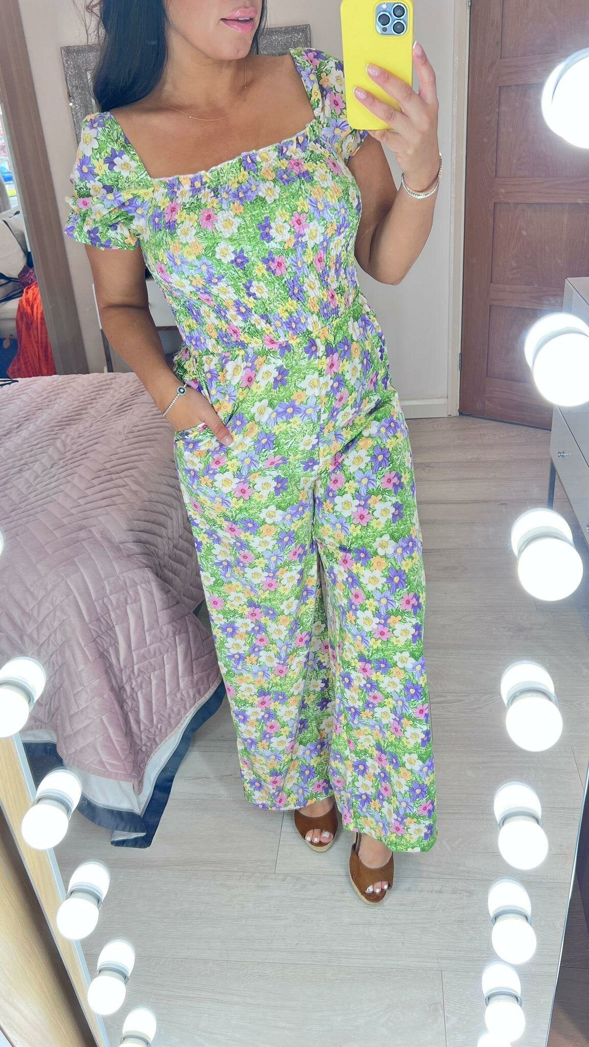 Dafnee Shirred Daisy Print Jumpsuit