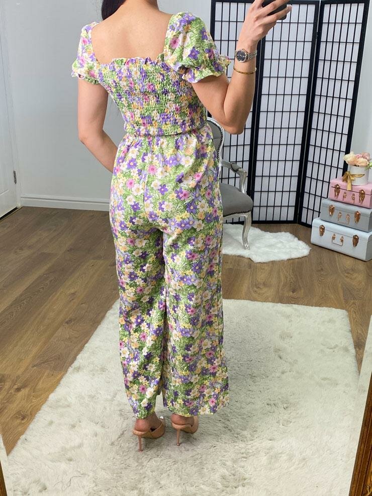 Dafnee Shirred Daisy Print Jumpsuit