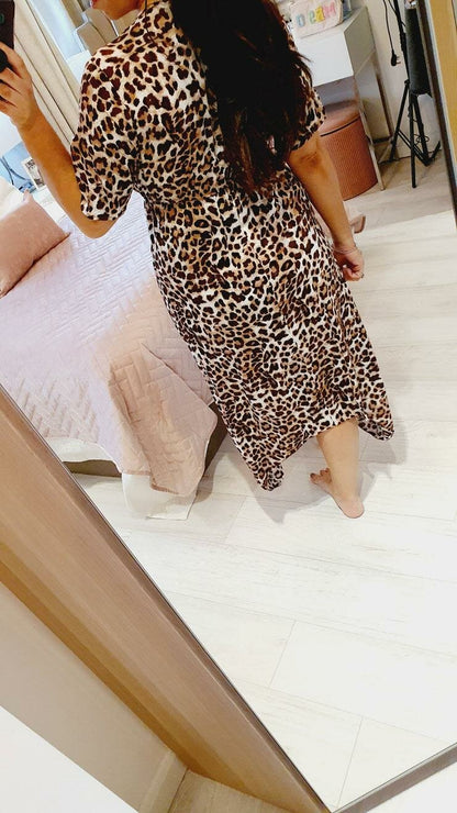 Darleen Leopard Print Tie Knot Drape Midi Dress