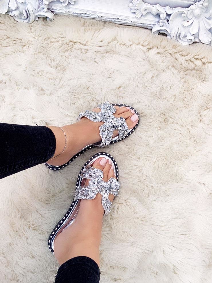 Darlina Jewel Cut Out Slip On Sandals