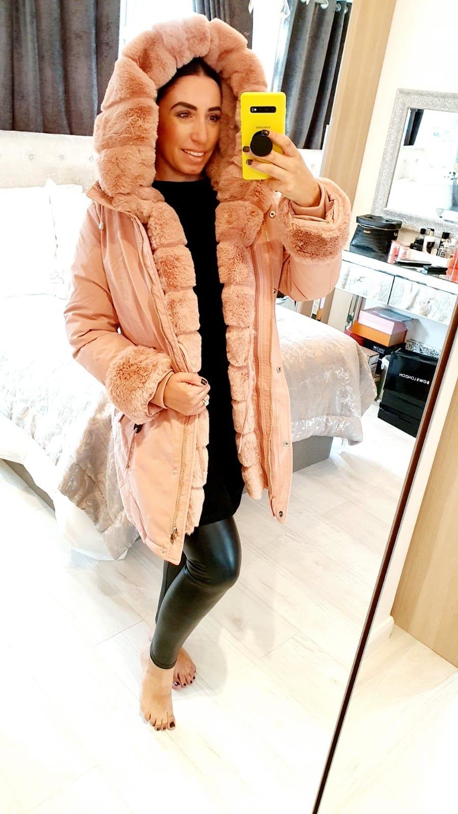 Jaya Baby Pink Faux Fur Hooded Toggle Coat