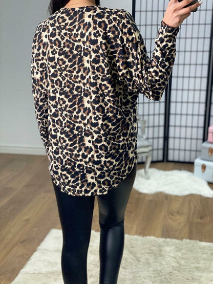 Delina Leopard Print Zip Detailed Batwing Top
