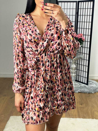 Della Wrap Frill Tie Waist Detailed Printed Dress