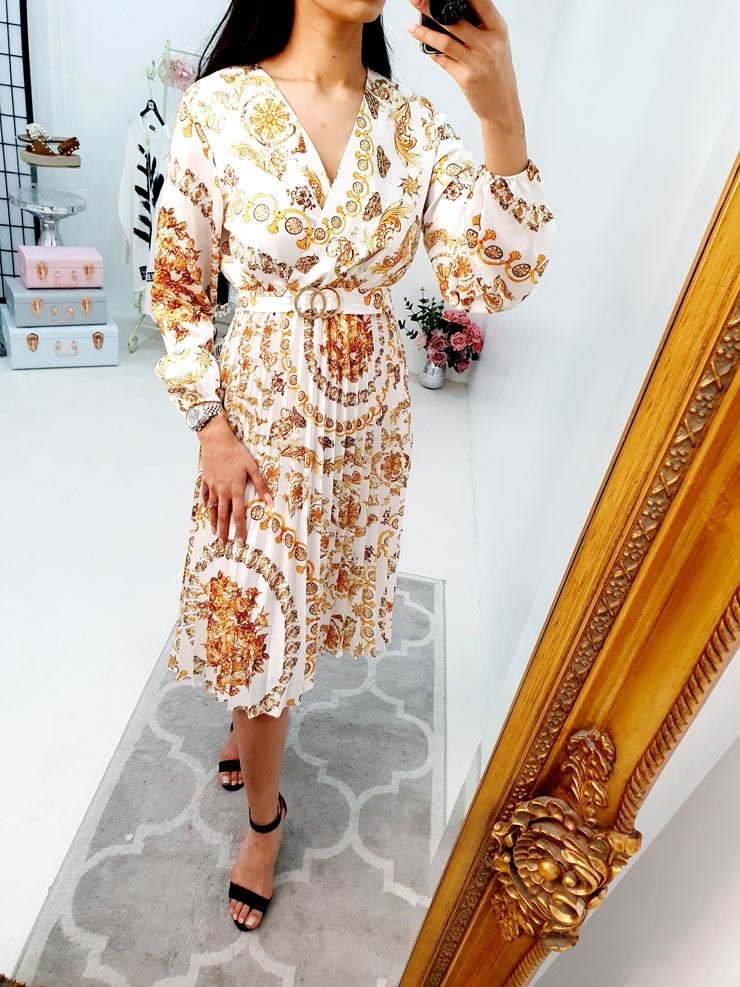 Delter Midi Floral Print Belted Pleat Dress