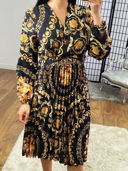 Delter Midi Floral Print Belted Pleat Dress