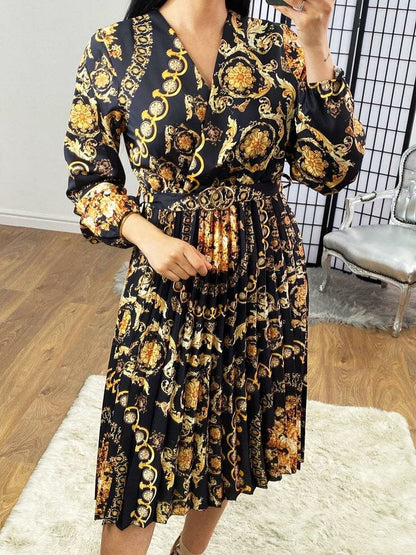 Delter Midi Floral Print Belted Pleat Dress