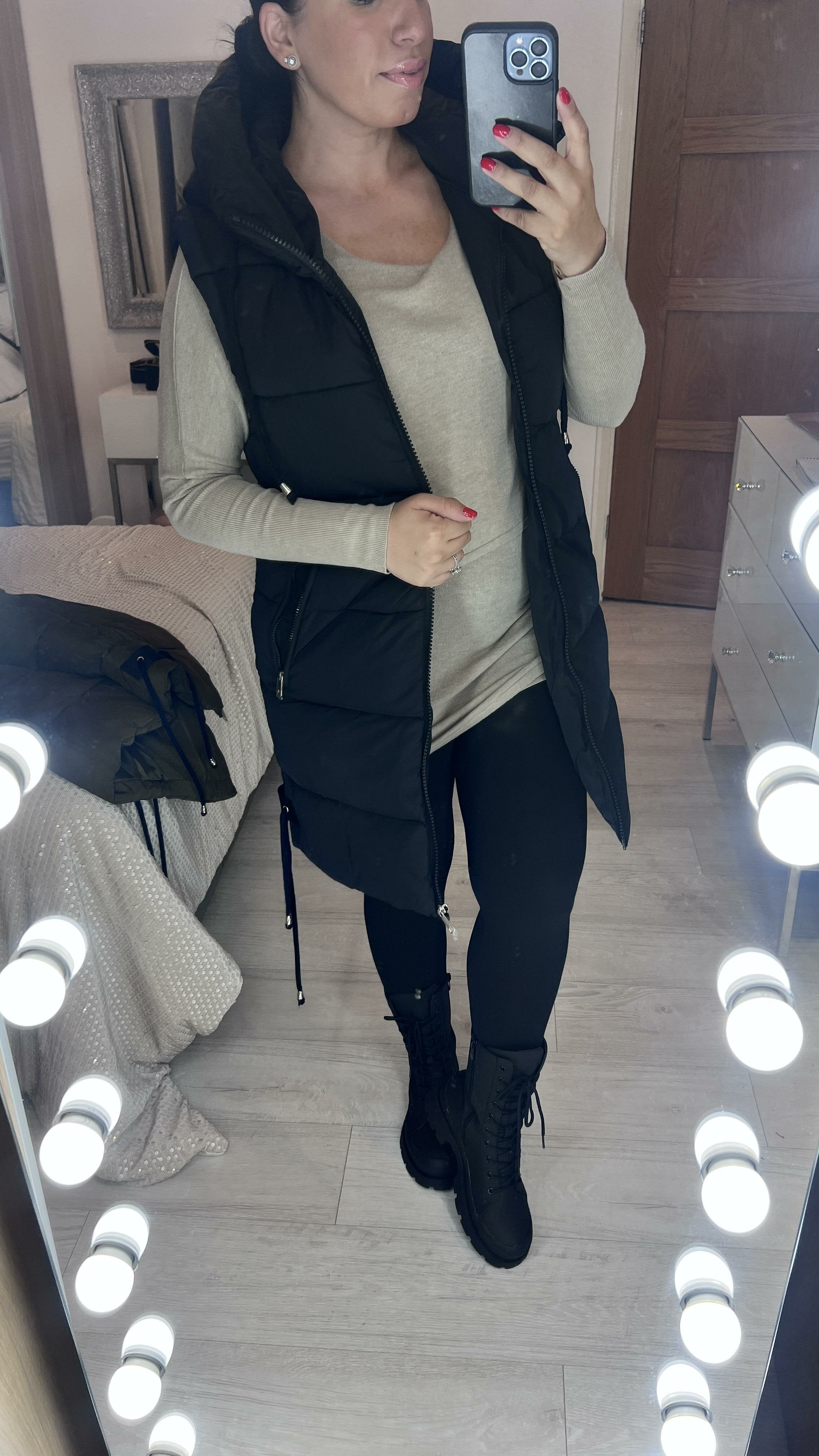 Demi Black Hooded Padded Gilet