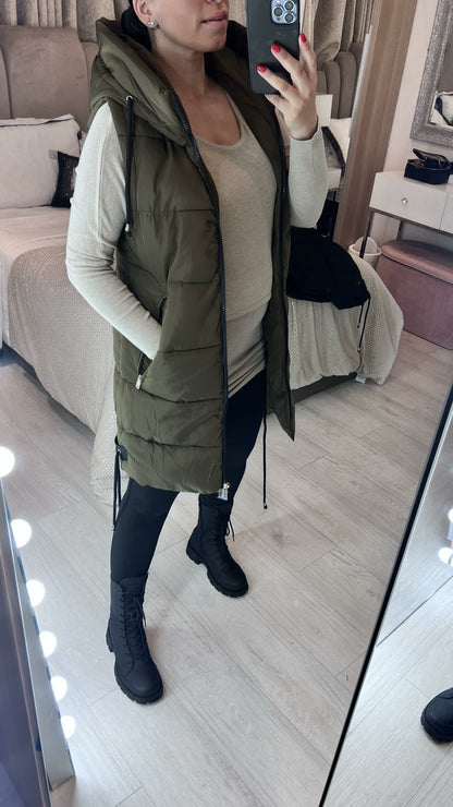 Demi Khaki Hooded Padded Gilet