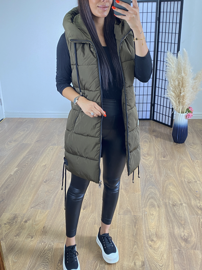 Demi Khaki Hooded Padded Gilet