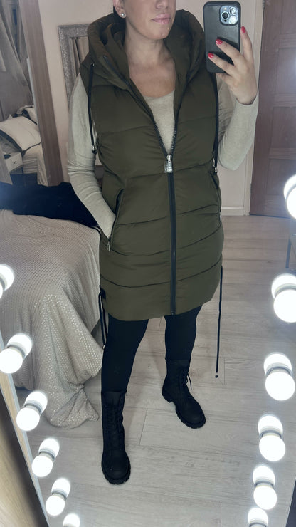 Demi Khaki Hooded Padded Gilet