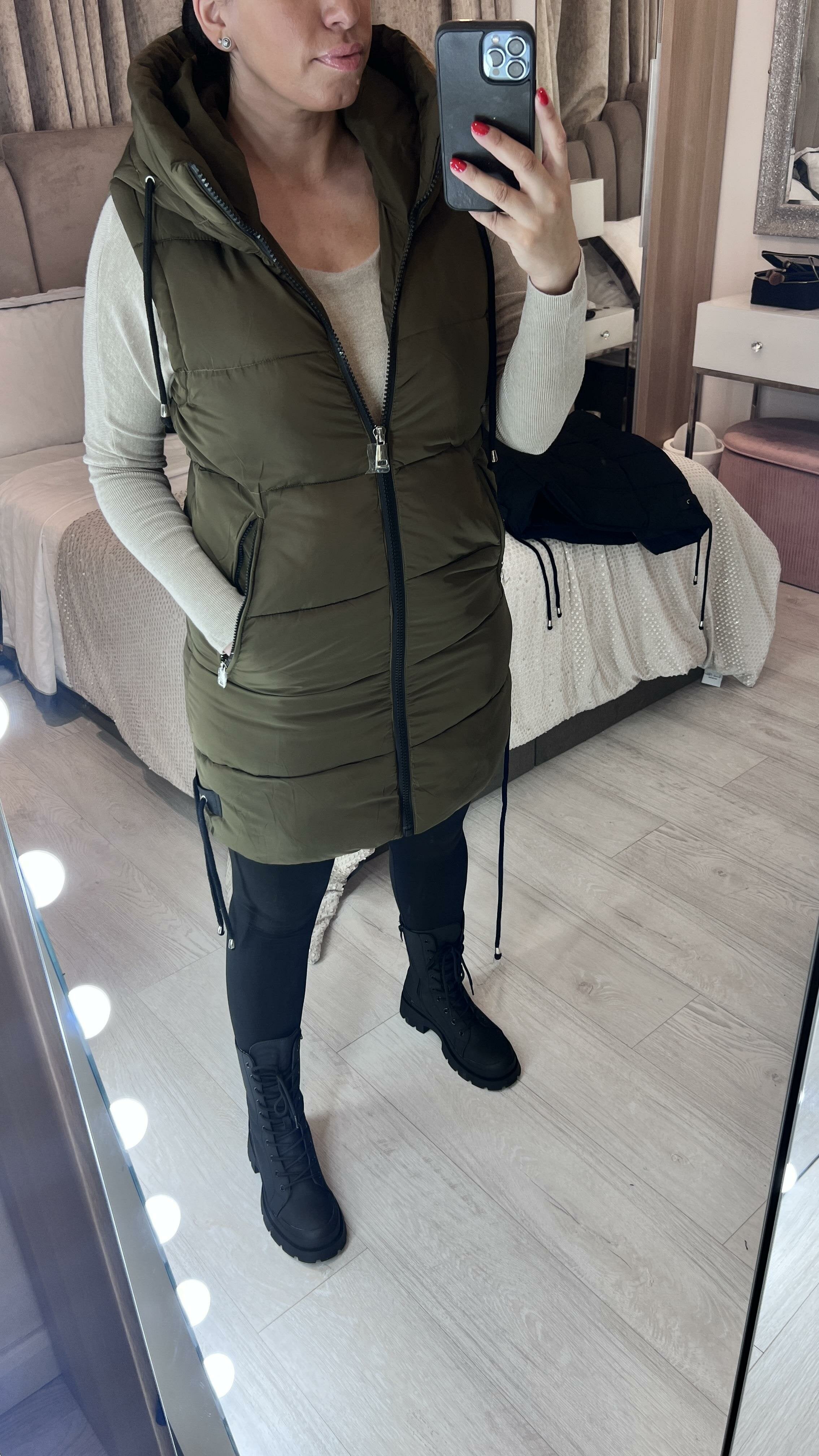 Demi Khaki Hooded Padded Gilet
