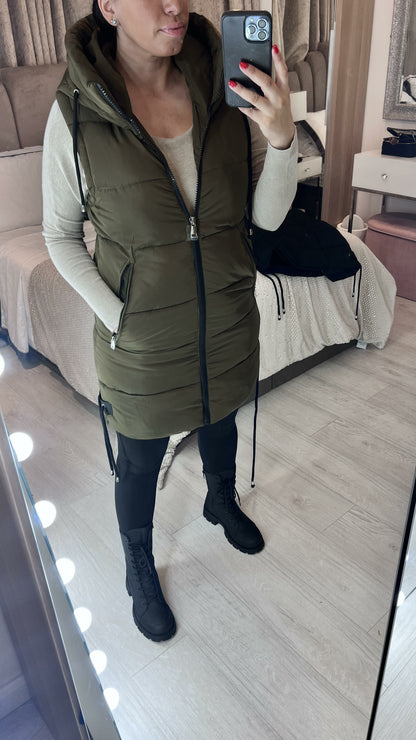 Demi Khaki Hooded Padded Gilet