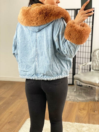 Carolana Denim With Tan Faux Fur Hooded Coat