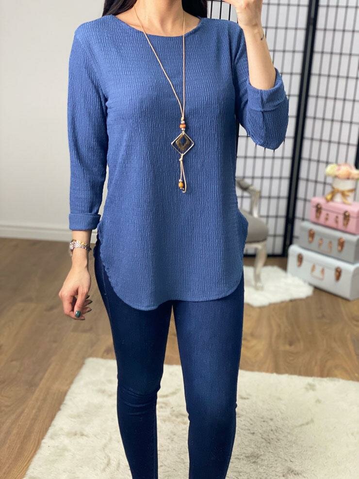 Deniz Plain Crepe Longline Necklace Top