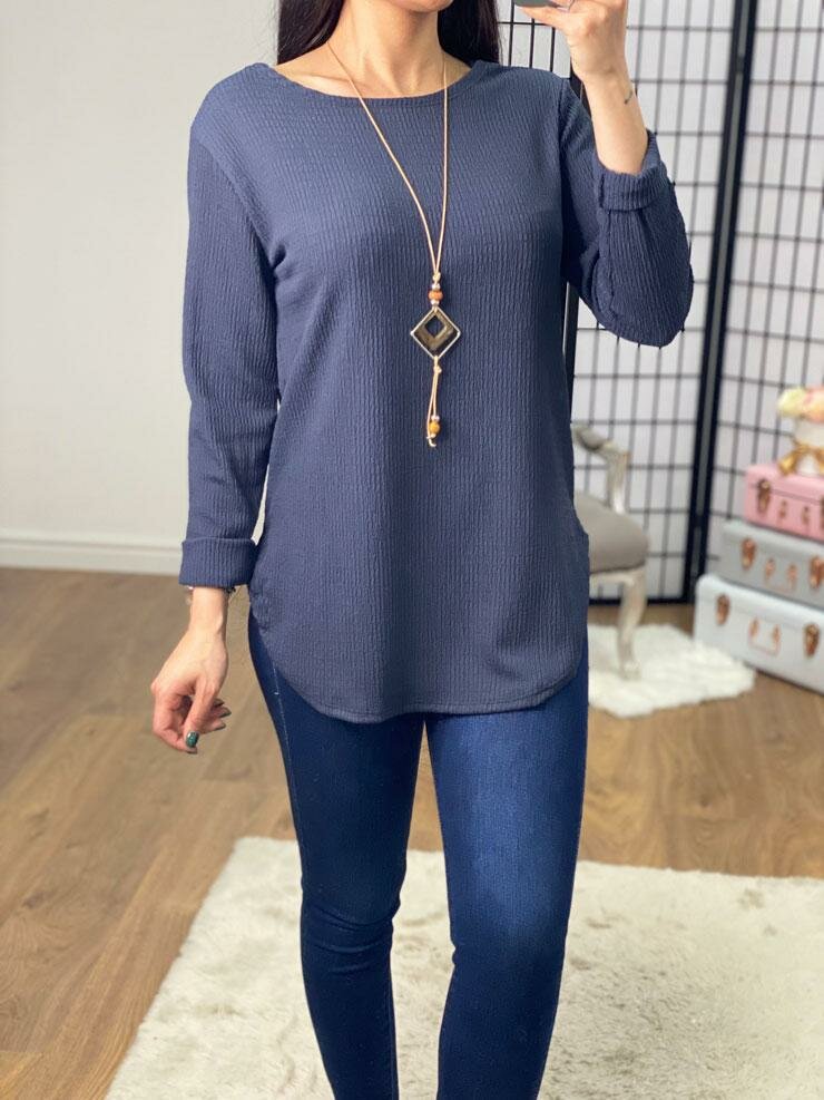 Deniz Plain Crepe Longline Necklace Top