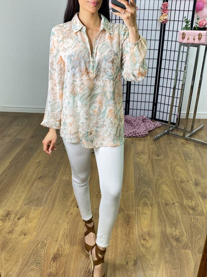 Depp Blush Floral Print Zip Blouse