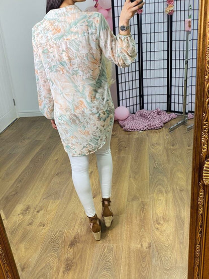 Depp Blush Floral Print Zip Blouse