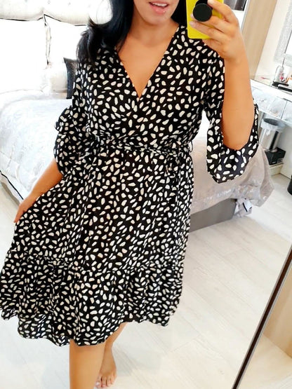 Destina Black Wrap Front Tie Waist Dress