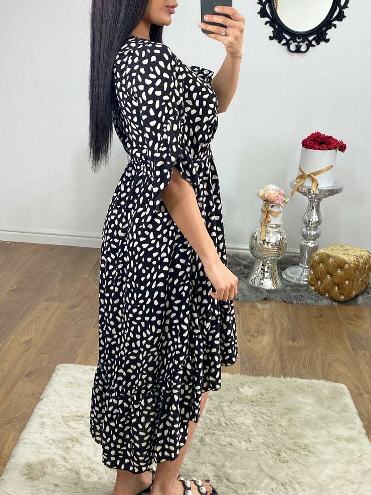 Destina Black Wrap Front Tie Waist Dress