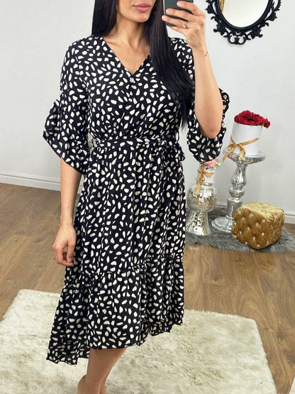 Destina Black Wrap Front Tie Waist Dress