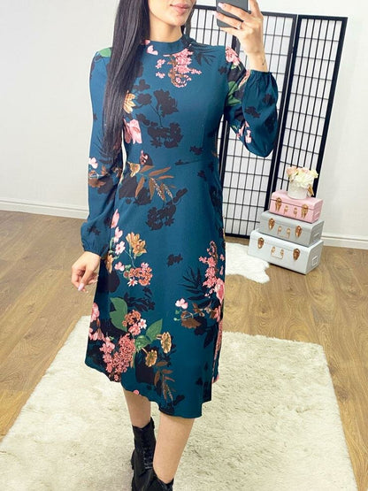 Larsen Dark Teal Floral Print Swing Dress