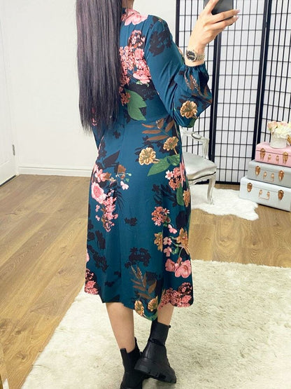Larsen Dark Teal Floral Print Swing Dress