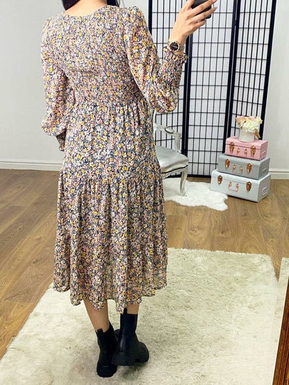 Kirsty Navy Paisley Print Elasticated Tiered Midi Dress