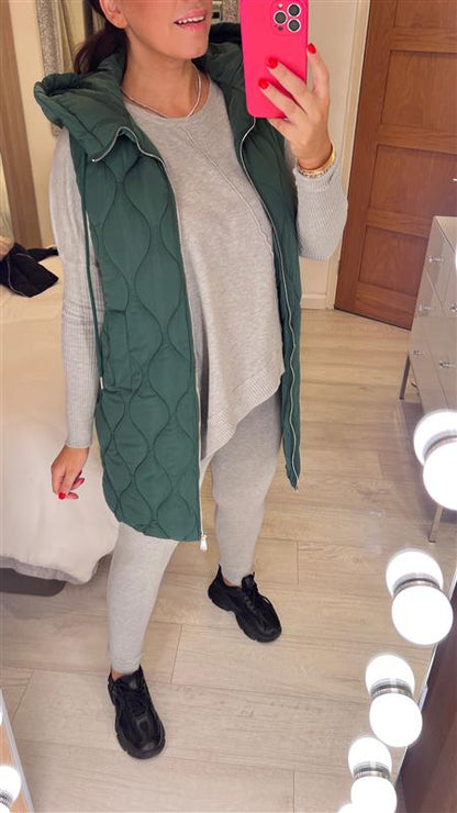 Marnie Emerald Quilted Hooded Gilet