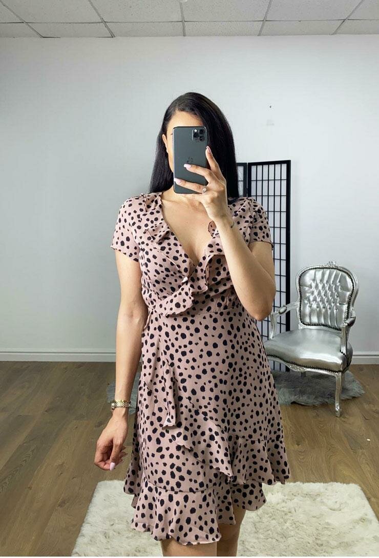 Ebba Dalmatian Printed Frill Wrap Dress